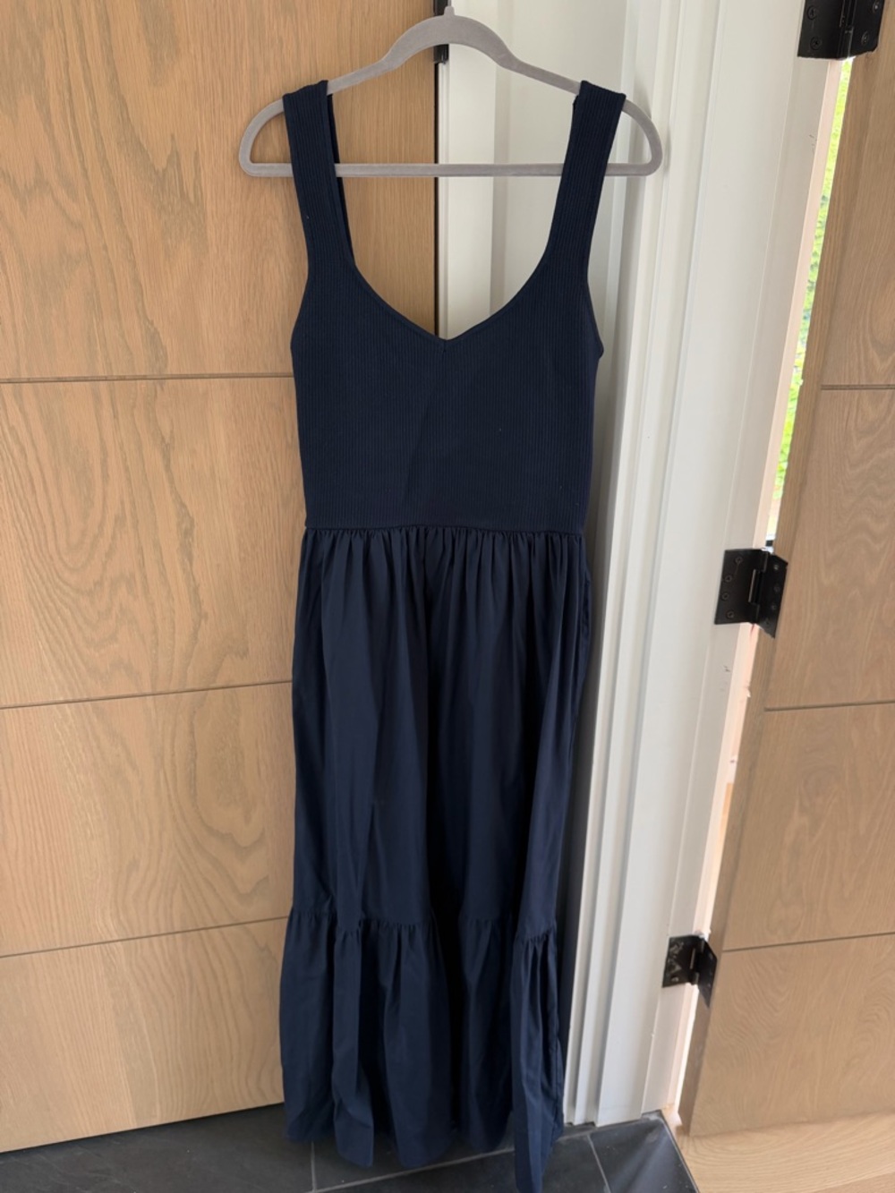 Women’s Navy Maxi Dress with Ribbed Bodice